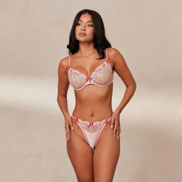 Lounge Underwear Bloom Embroidered Balcony Soutien-Gorge - Rose Hot