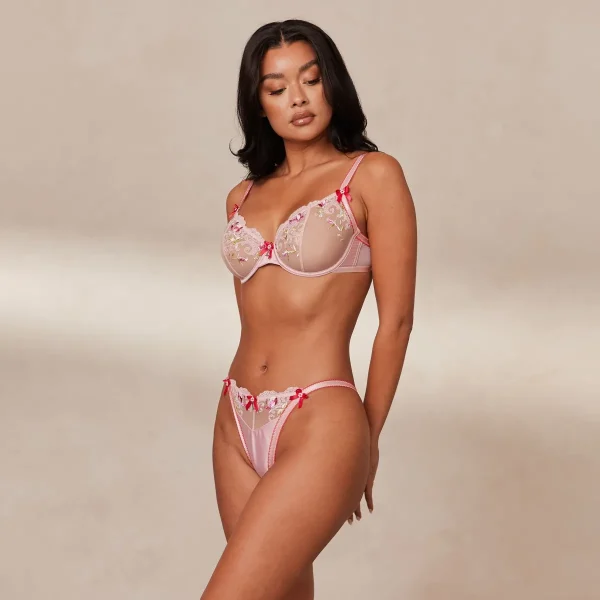 Lounge Underwear Bloom Embroidered Balcony Soutien-Gorge - Rose Hot