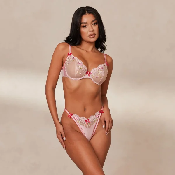 Lounge Underwear Bloom Embroidered Balcony Soutien-Gorge - Rose Hot