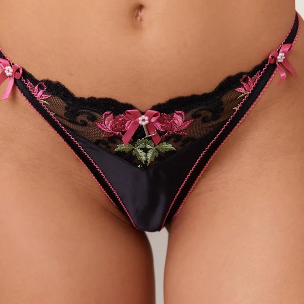 Lounge Underwear Bloom Embroidered G-string - Noir Outlet