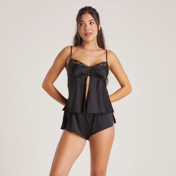 Lounge Underwear Caraco Satiné à Nœuds - Noir Cheap