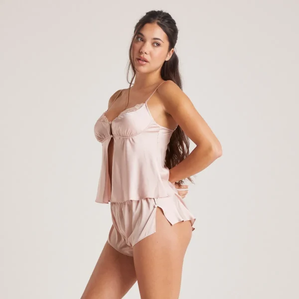 Lounge Underwear Caraco Satiné à Nœuds - Rose Clair Flash Sale