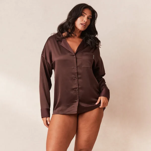 Lounge Underwear Classic Satin Chemise de Pyjama - Chocolat Clearance