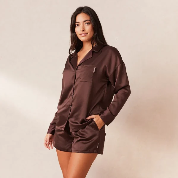 Lounge Underwear Classic Satin Chemise de Pyjama - Chocolat Clearance