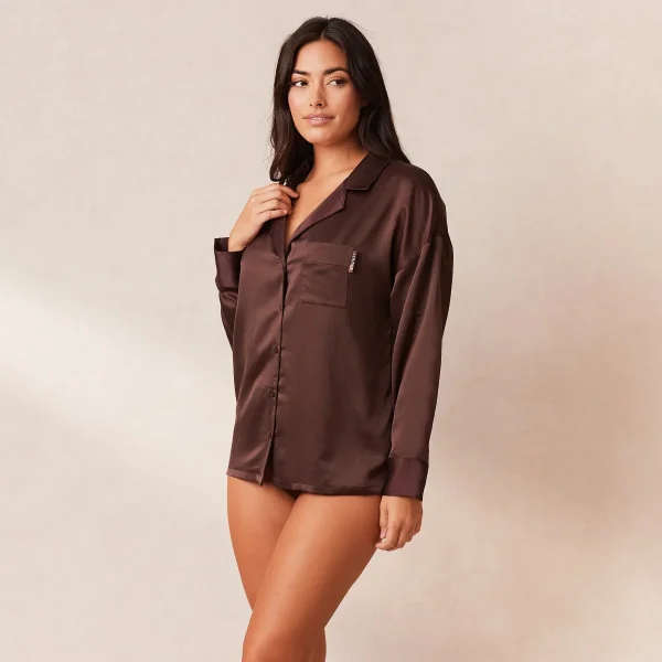 Lounge Underwear Classic Satin Chemise de Pyjama - Chocolat Clearance