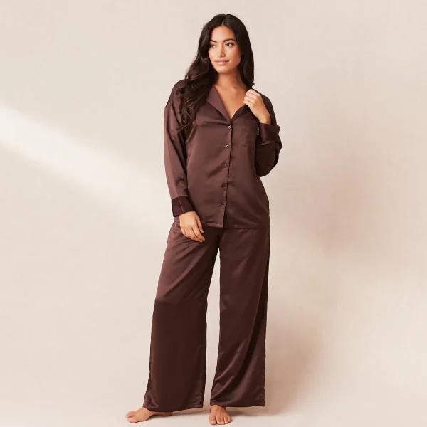 Lounge Underwear Classic Satin Pantalon de Pyjama - Chocolat Flash Sale