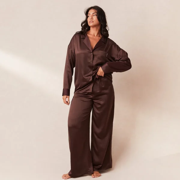 Lounge Underwear Classic Satin Pantalon de Pyjama - Chocolat Flash Sale