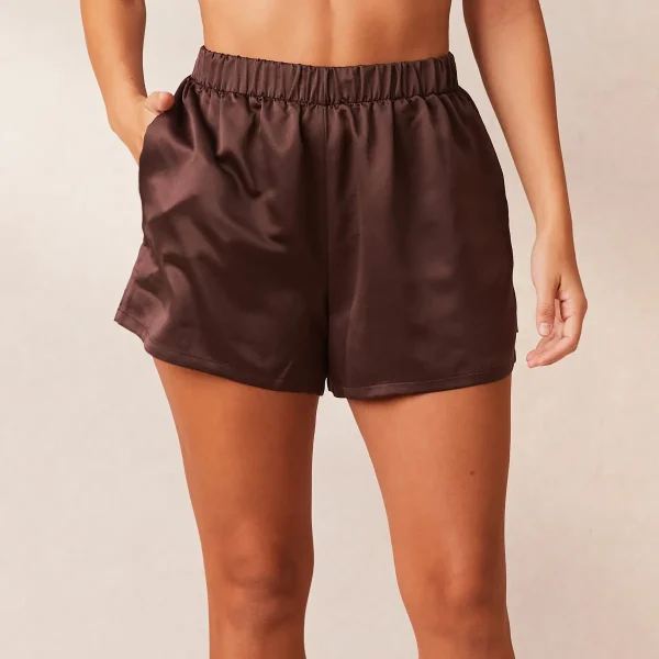 Lounge Underwear Classic Satin Short de Pyjama - Chocolat Clearance