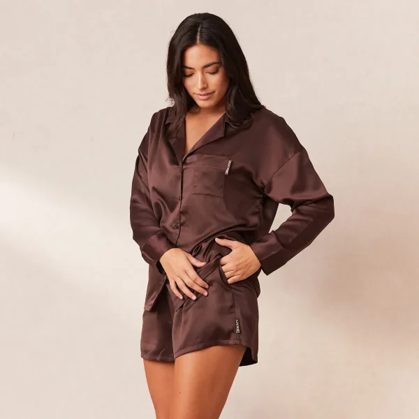 Lounge Underwear Classic Satin Short de Pyjama - Chocolat Clearance