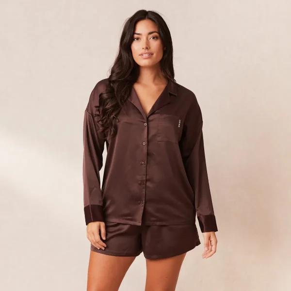 Lounge Underwear Classic Satin Short de Pyjama - Chocolat Clearance