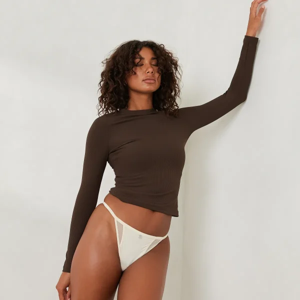 Lounge Underwear Essential Top Manches Longues Côtelé - Expresso Best Sale