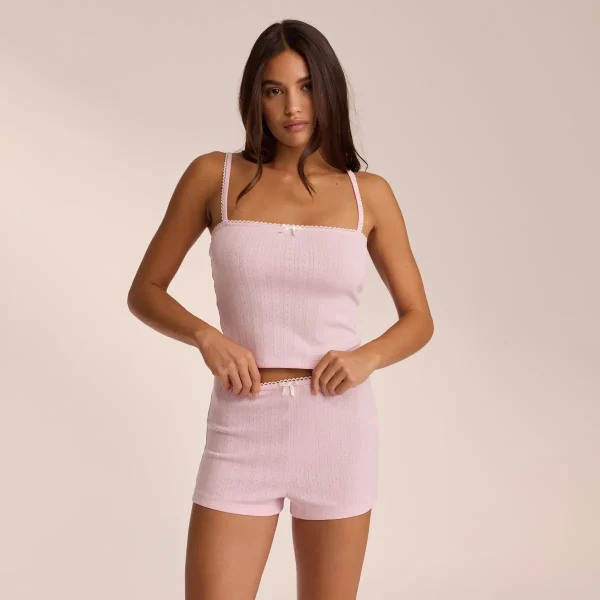 Lounge Underwear Haut de Pyjama à Bretelles Pointelle - Rose Cheap