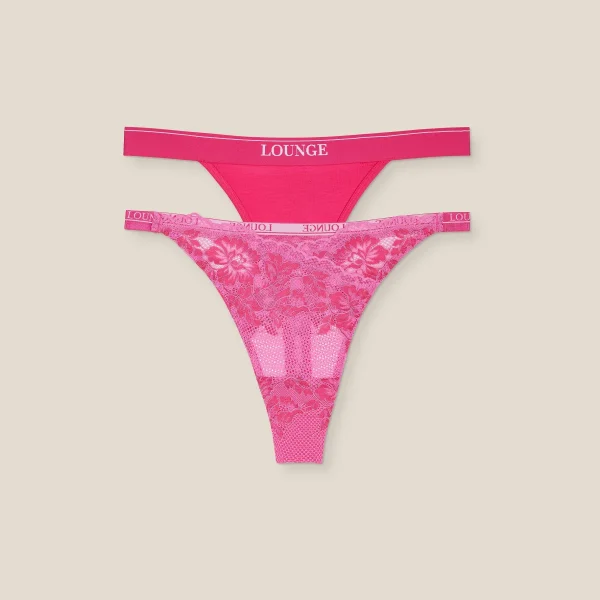 Lounge Underwear Luxe/Minimal Strings (Pack de 2) en Édition Limitée - Rose New