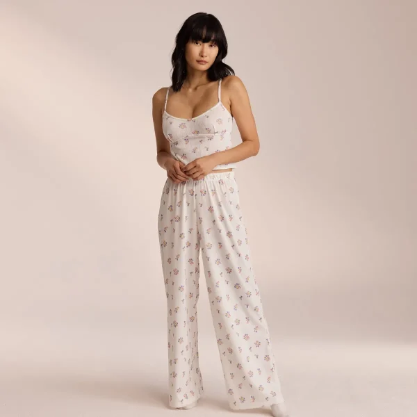 Lounge Underwear Pantalon de Pyjama Pointelle - Blanc Floral Online