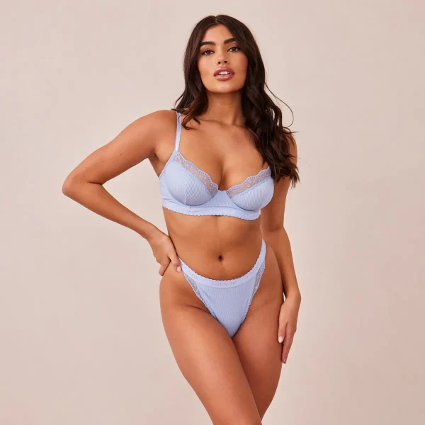 Lounge Underwear Ribbed Balcony Soutien-Gorge - Bleu Bleue Hot