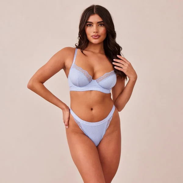 Lounge Underwear Ribbed Balcony Soutien-Gorge - Bleu Bleue Hot