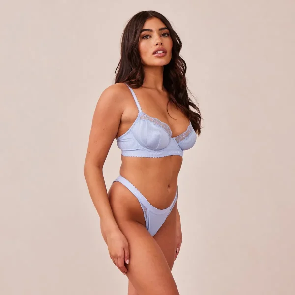 Lounge Underwear Ribbed Balcony Soutien-Gorge - Bleu Bleue Hot