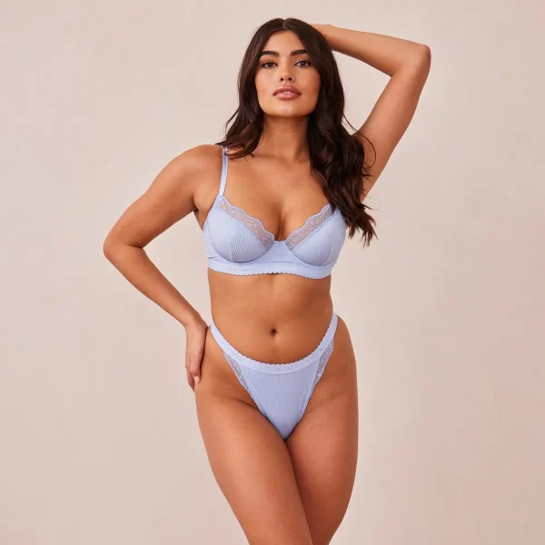 Lounge Underwear Ribbed Balcony Soutien-Gorge - Bleu Bleue Hot