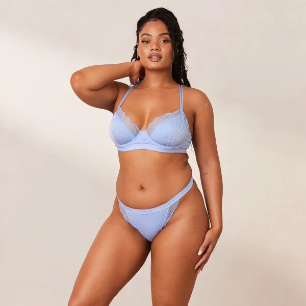 Lounge Underwear Ribbed Balcony Soutien-Gorge - Bleu Bleue Hot