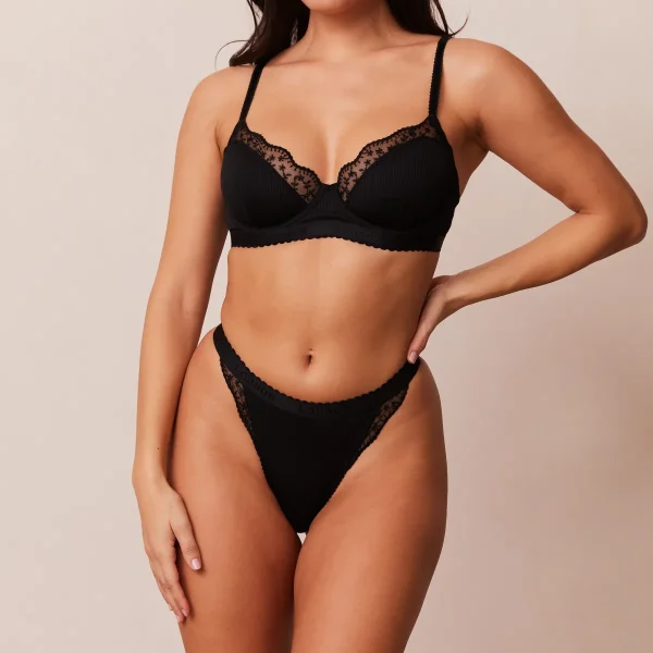 Lounge Underwear Ribbed Balcony Soutien-Gorge - Noir Cheap