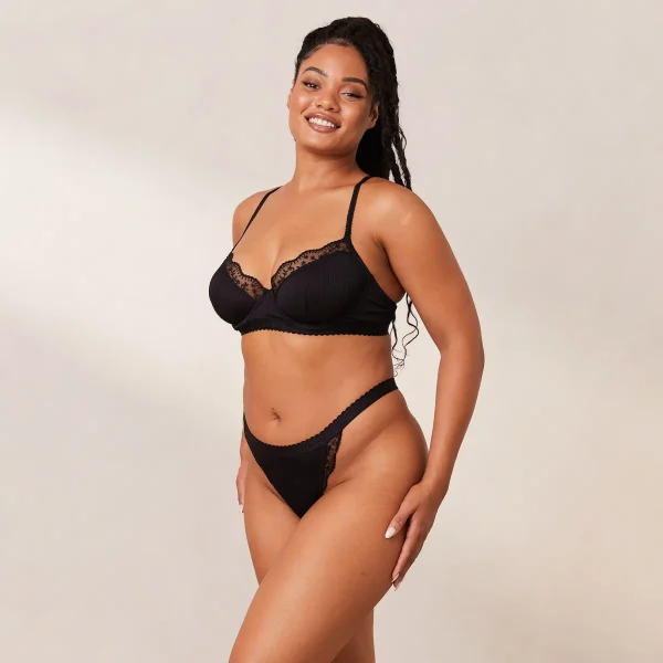 Lounge Underwear Ribbed Balcony Soutien-Gorge - Noir Cheap