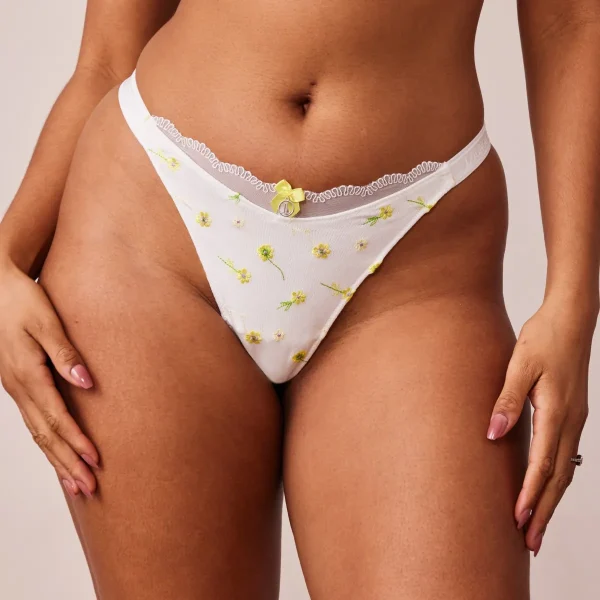 Lounge Underwear Ribbed Floral Triangle String - Blanc Best