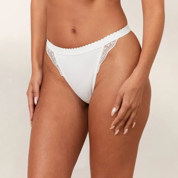 Lounge Underwear Ribbed String - Blanc Sale