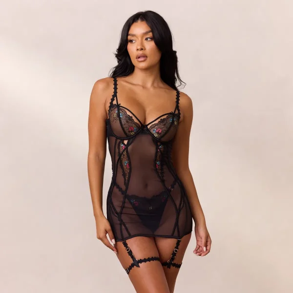 Lounge Underwear Robe Corset Nadia (Ensemble) - Noir Hot