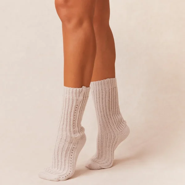 Lounge Underwear Snooze Chaussettes Tricotées - Créme Sale