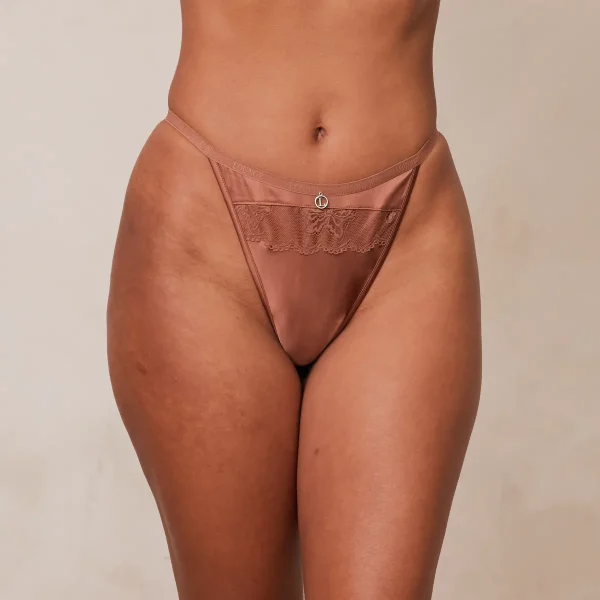 Lounge Underwear Soft Satin String - Moka Flash Sale