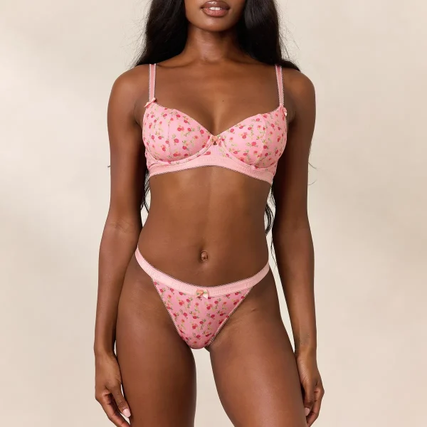 Lounge Underwear Soutien-gorge Côtelé Rosebud Balcony - Rose Floral Sale