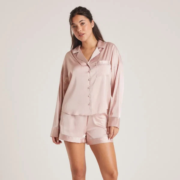 Lounge Underwear Sparkle Chemise de Pyjama Satinée - Rose Clair Outlet