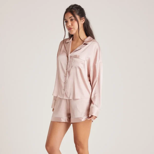 Lounge Underwear Sparkle Chemise de Pyjama Satinée - Rose Clair Outlet