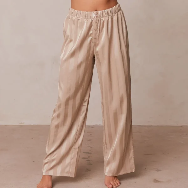 Lounge Underwear Striped Satin Pantalon de Pyjama - Beige Shop