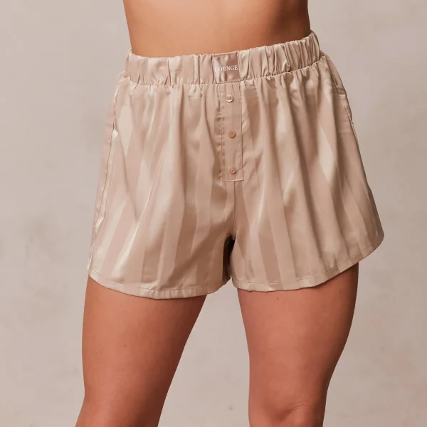 Lounge Underwear Striped Satin Short de Pyjama - Beige New