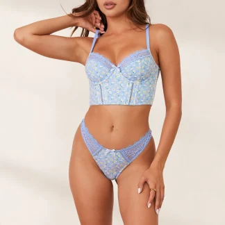 Lounge Underwear Sweet Longline Soutien-Gorge - Bleu Fleuri Best Sale