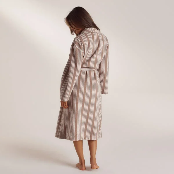 Lounge Underwear Towelling Dressing Gown - Striped Malt Beige rayé Cheap