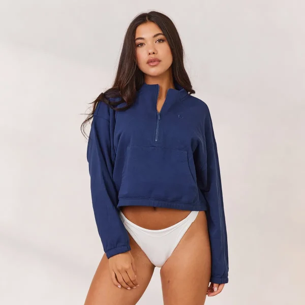 Lounge Underwear Varsity Pull avec Quart de Zip - Bleu Marine Online